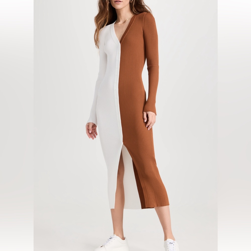 STAUD Shoko Sweater Dress in White and Brown